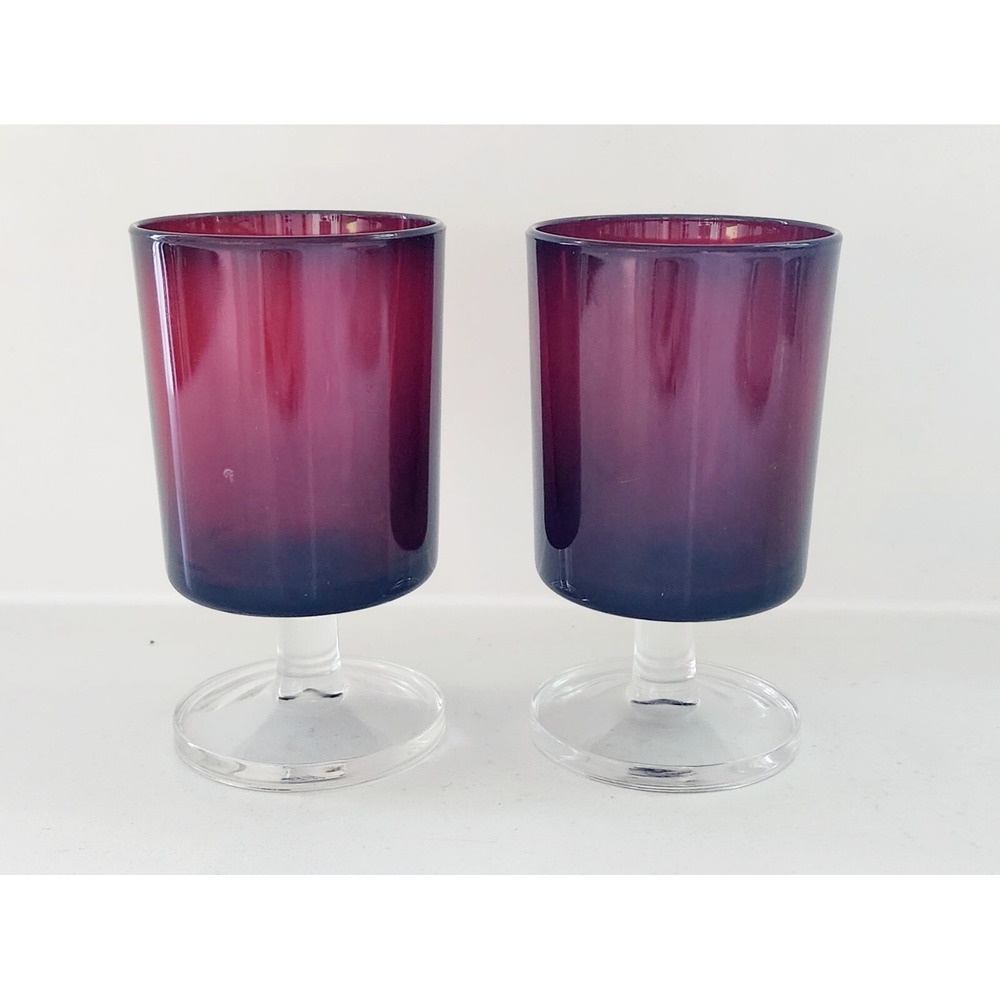 Vintage Luminarc France Ruby Red 6oz Cordial Glasses Set Of 2